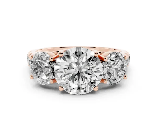 Three-Stone Round Cut Diamond Pavé Band with Prong Setting Rose gold