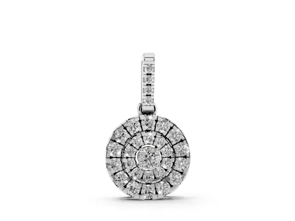 Round Double Halo Diamond Pendant with Pavé Setting Silver