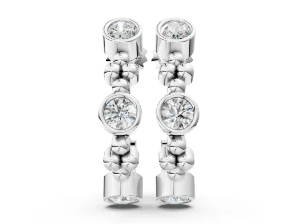 Bezel Set Round Diamond Beaded Hoop Earrings White gold