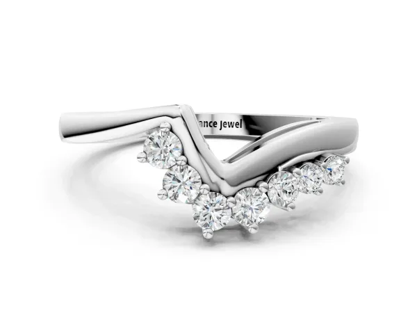 V-Shaped Diamond Accent Band with Round Brilliant Stones and Prong Setting Platinum
