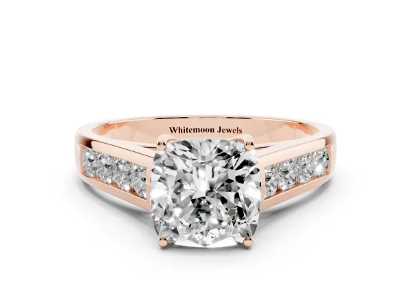 Cushion Cut Solitaire Channel-Set Diamond Engagement Ring with Four-Prong Setting Rose gold