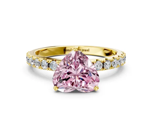 Fancy Pink Heart Cut Diamond Solitaire Pavé Band with Four-Prong Setting Yellow gold