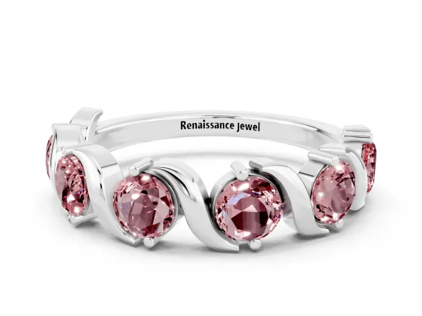 Round Morganite Half Eternity Band with Wave Prong Setting Platinum