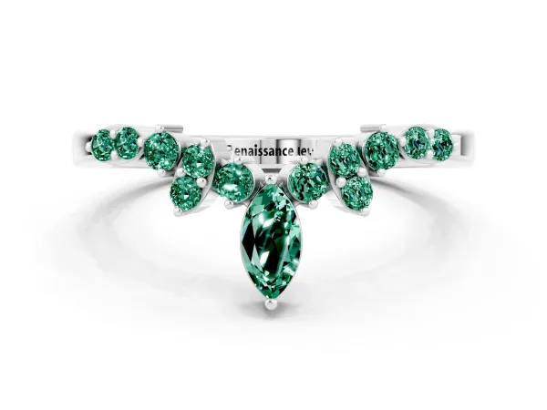 Marquise and Round Green Sapphire Chevron Band with Prong Setting Platinum