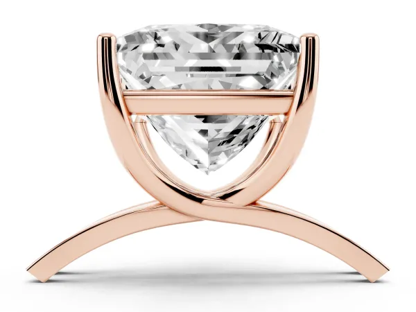 Princess Cut Cut Diamond Solitaire Engagement Ring with Tapered Plain Band and Four-Prong Setting Rose gold