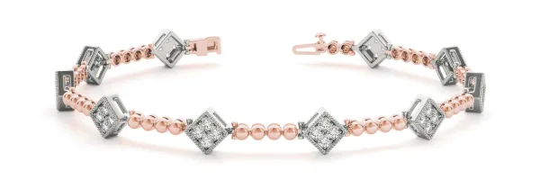 Princess-Cut Diamond Bezel-Set Tennis Bracelet with Pave Prong Setting Rose gold