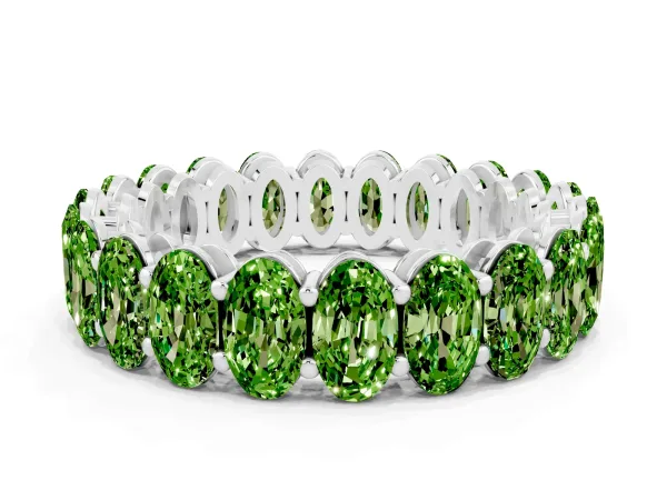 Oval Cut Peridot Eternity Band with Shared Prong Setting Platinum