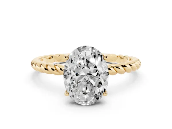 Oval Cut Solitaire Twist Band Ring with Four-Prong Setting Yellow gold