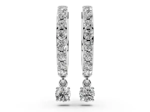 Round Cut Diamond Pavé Hoop Earrings with Drop Accent Platinum