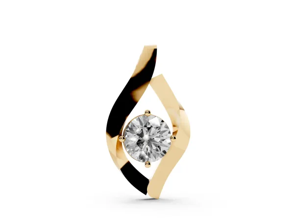 Round Diamond Bezel-Set Leaf Pendant Yellow gold