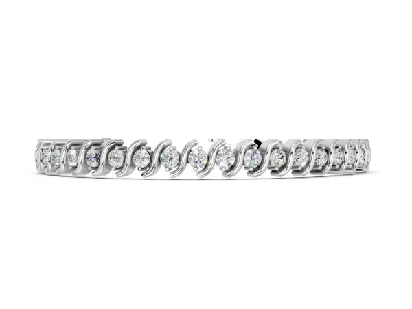 Round Brilliant Diamond Tennis Bracelet with Channel Set S-Shaped Prong Setting White gold