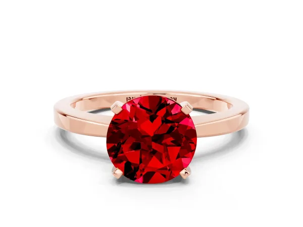 Round Cut Ruby Solitaire Engagement Ring with Classic Band and Four-Prong Setting Rose gold
