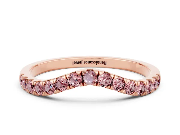 Curved Pavé Round Morganite Wedding Band with Shared Prong Setting Rose gold