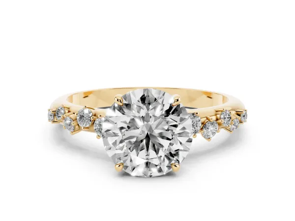 Round Cut Diamond Cluster Prong-Set Solitaire Ring Yellow gold