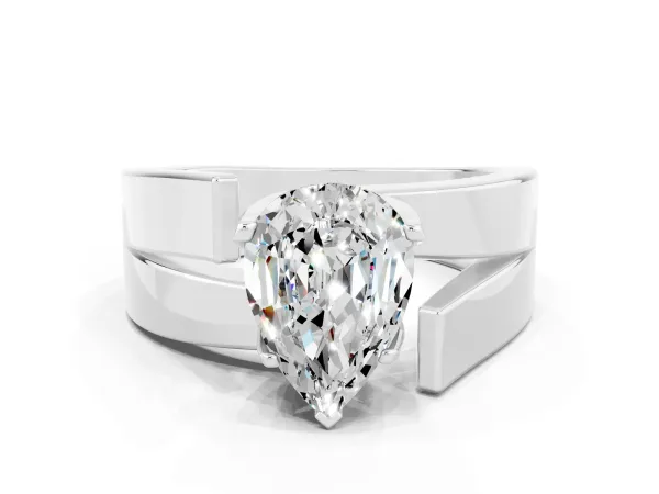 Modern Tension Set Pear Cut Moissanite Solitaire Wide Band Ring Platinum