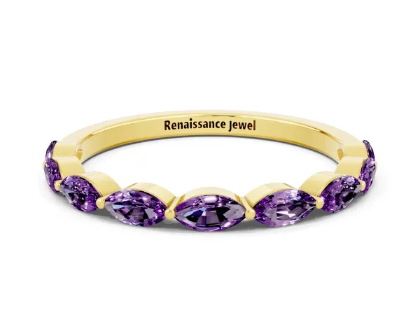 Marquise Amethyst Half Eternity Band with Prong Setting Yellow gold