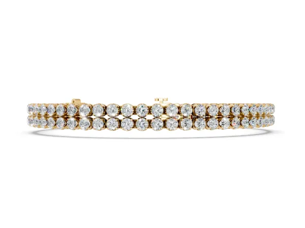 Double Row Round Diamond Tennis Bracelet with Prong Setting Yellow gold