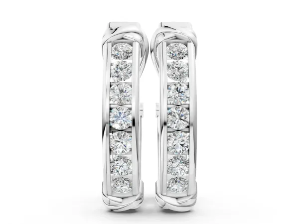 Channel-Set Round Diamond Two-Tone Hoop Earrings with Claw Prong Setting Silver