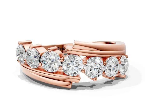 Round Diamond Wave Band with Channel and Shared Prong Setting Rose gold
