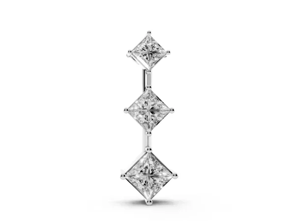 Three-Stone Princess Cut Diamond Pendant with Four-Prong Setting White gold