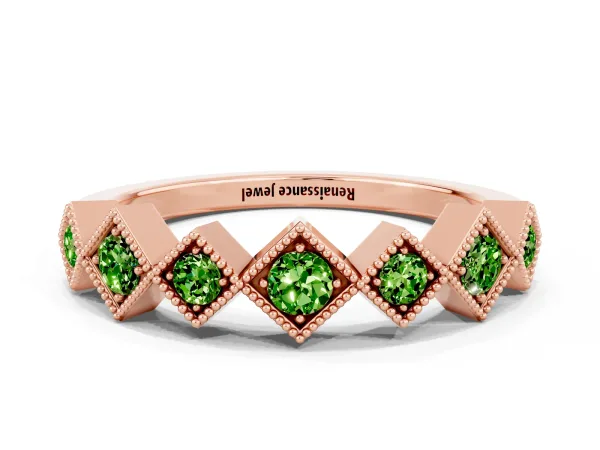 Milgrain Square Bezel Round Peridot Chevron Band Rose gold