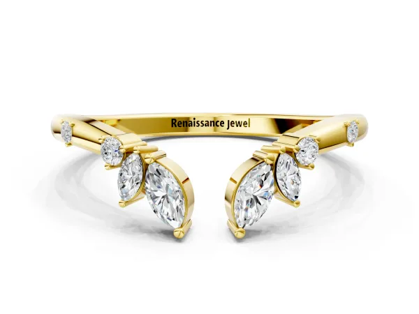 Open Marquise Cluster Diamond Band with Prong Setting Yellow gold
