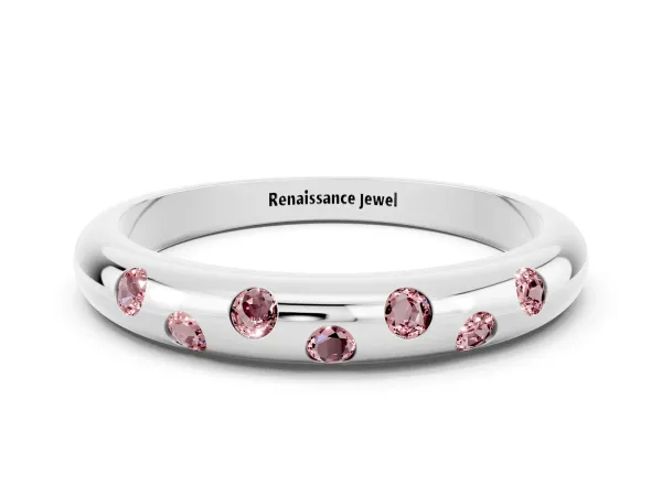 Round Morganite Flush-Set Comfort Fit Band White gold