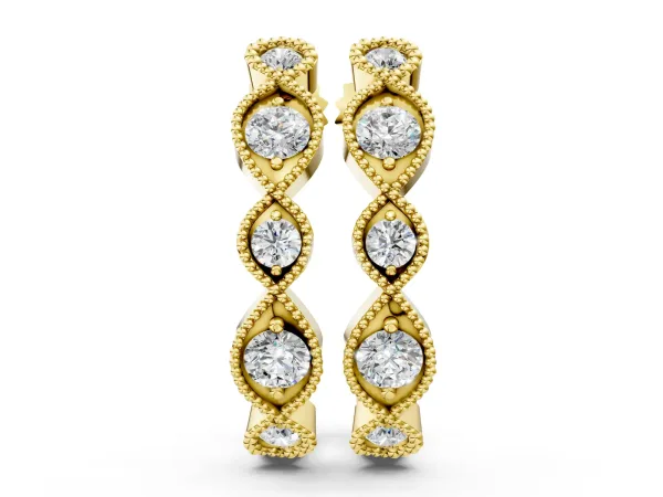 Milgrain Marquise Diamond Hoop Earrings with Bezel Setting Yellow gold