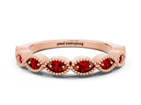 Milgrain Marquise Ruby Half Eternity Band with Bezel Setting Rose gold