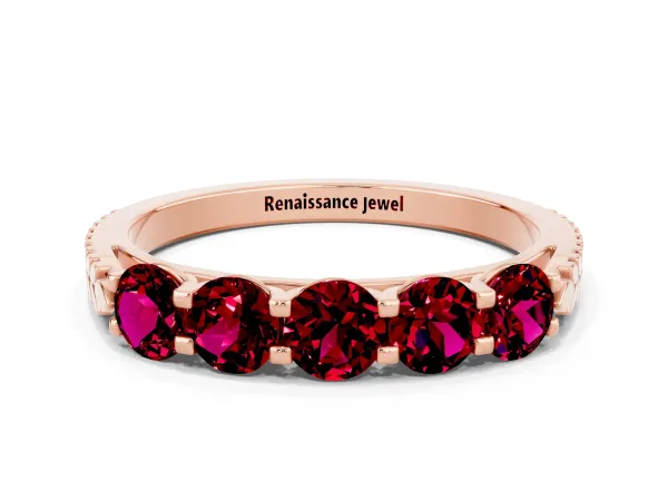 Five-Stone Round Garnet Prong-Set Band Rose gold