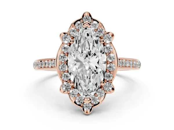 Marquise Cut Halo Round Diamond Pave Band with Four-Prong Setting Rose gold