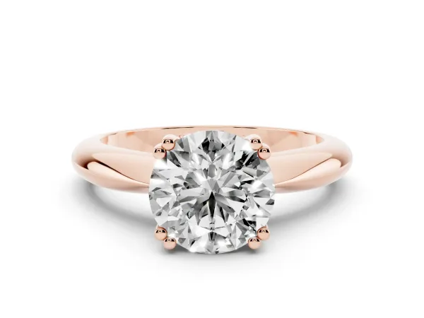 Round Cut Cut Solitaire Engagement Ring with Tapered Band and Four-Prong Setting Rose gold