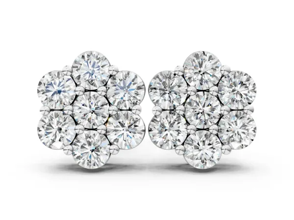 Cluster Round Diamond Stud Earrings with Prong Setting Silver