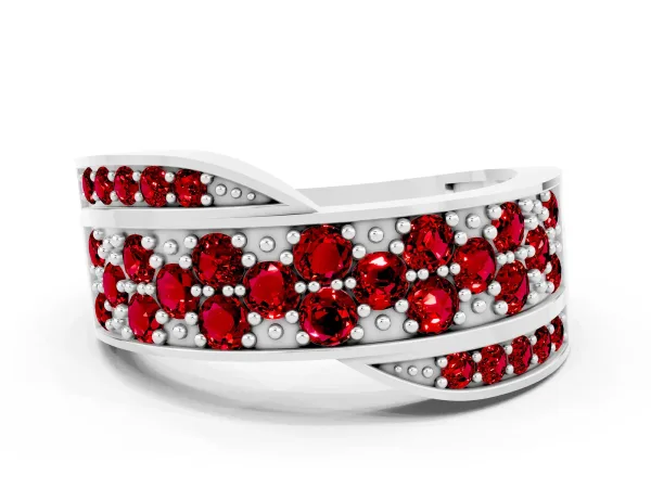 Pavé Round Ruby Crossover Band with Bead Prong Setting Platinum