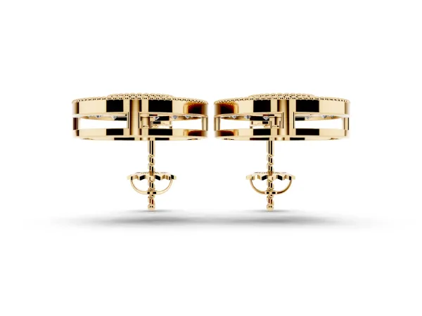 Round Halo Diamond Drop Earrings with Milgrain Bezel Setting Yellow gold