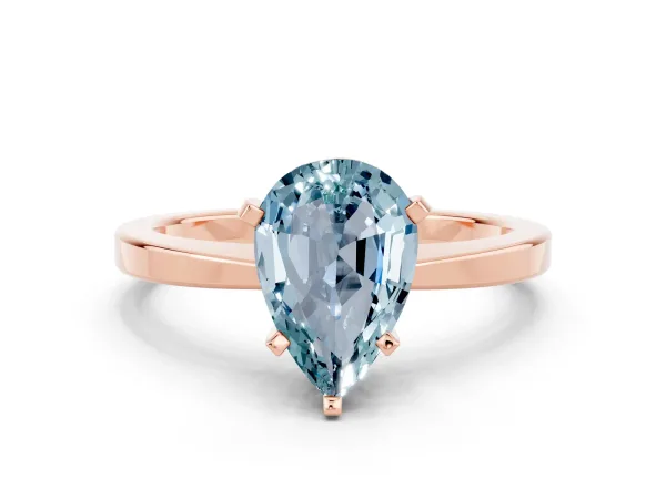 Pear Cut Aquamarine Solitaire Engagement Ring with Classic Band and Four-Prong Setting Rose gold
