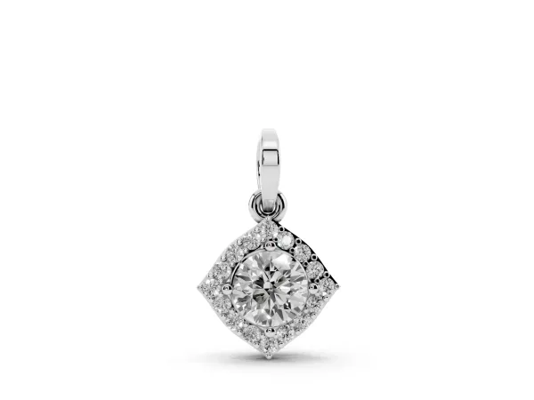 Round Halo Diamond Pendant with Four-Prong Setting Silver