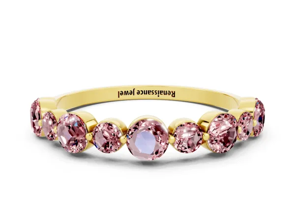 Round Morganite Scalloped Prong Set Eternity Band Yellow gold