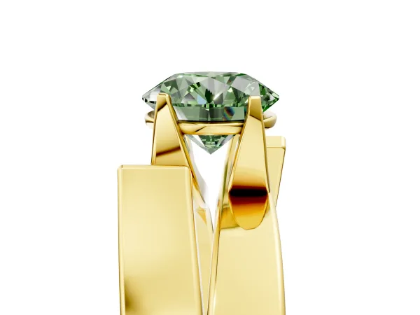 Fancy Green Modern Tension Set Round Cut Diamond Solitaire Wide Band Ring Yellow gold