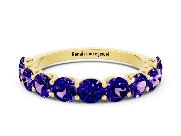 Round Tanzanite Shared Prong Eternity Band Yellow gold
