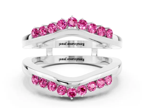 Round Pink Sapphire Chevron Contour Band with Prong Setting Platinum