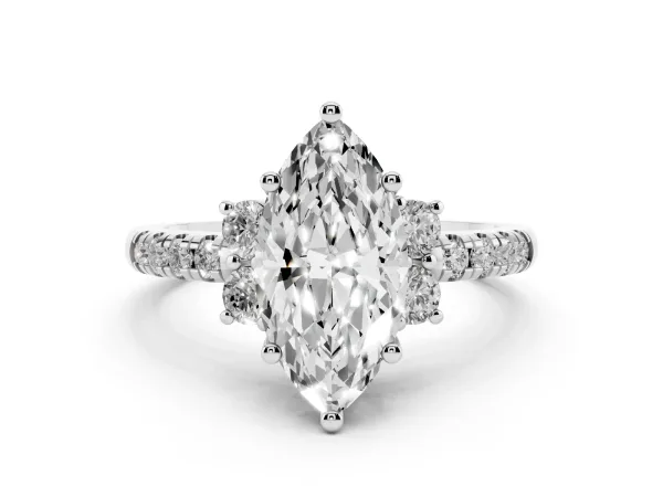 Marquise Cut Diamond Three-Stone Pave Band with Four-Prong Setting Platinum