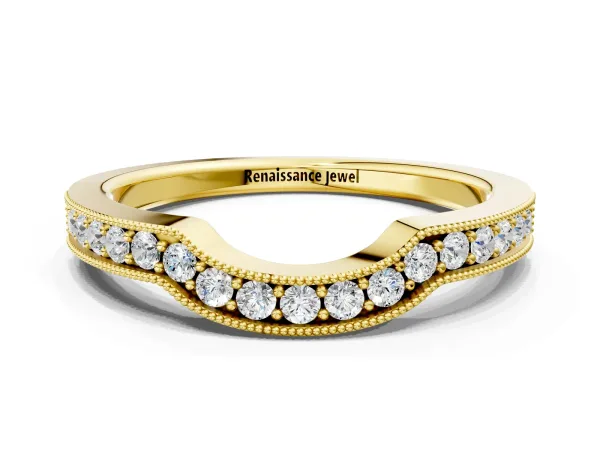Curved Round Diamond Band with Milgrain Pavé Setting Yellow gold