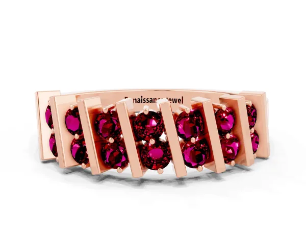 Channel Set Round Garnet Anniversary Band with Vertical Prongs Rose gold