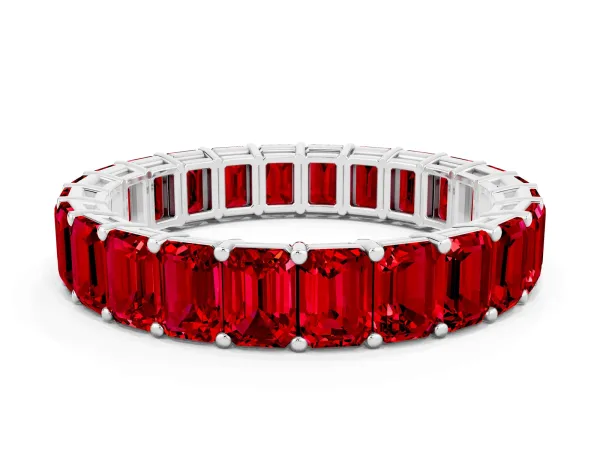 Emerald Cut Ruby Eternity Band with Shared Prong Setting Platinum