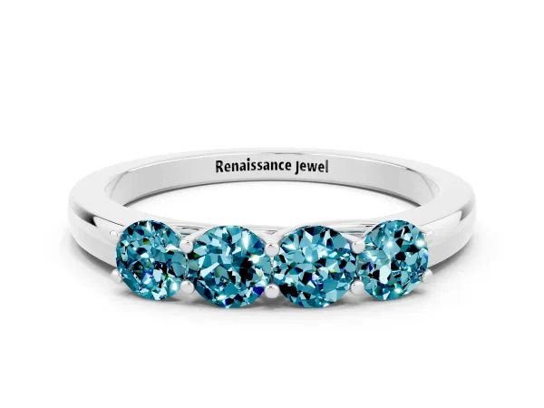 Four-Stone Round Blue Topaz Prong-Set Band Platinum