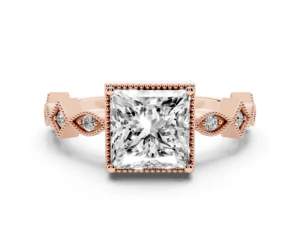Princess Cut Milgrain Marquise Diamond Twist Band Ring Rose gold