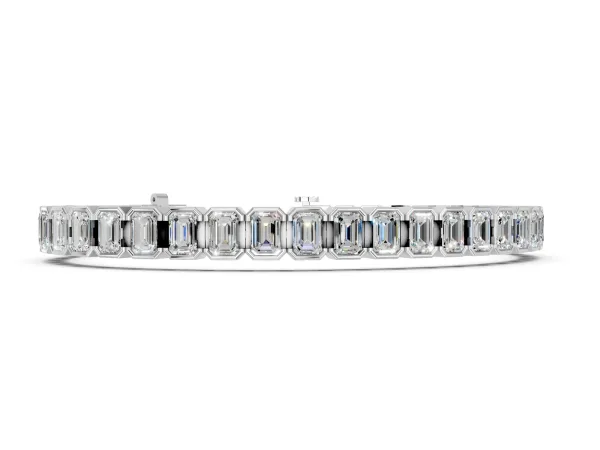 Emerald Cut Diamond Tennis Bracelet with Half Bezel Setting White gold