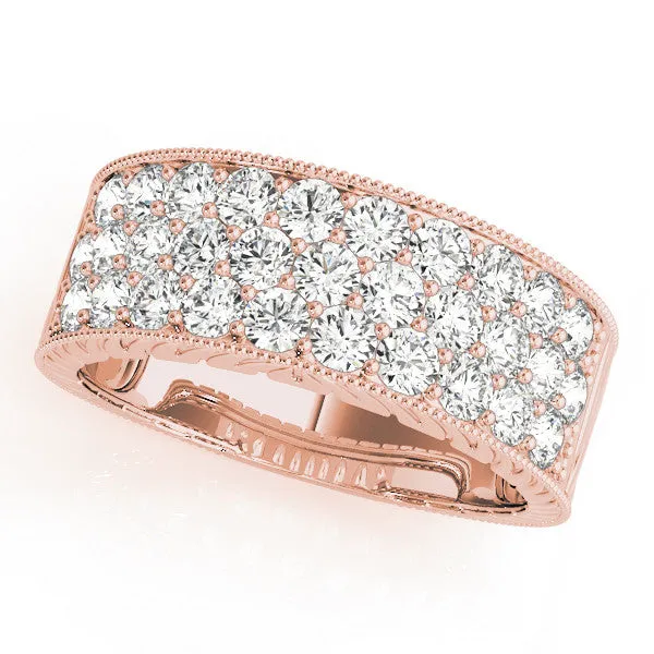 Pavé Round Diamond Wide Band with Milgrain Edge Rose gold