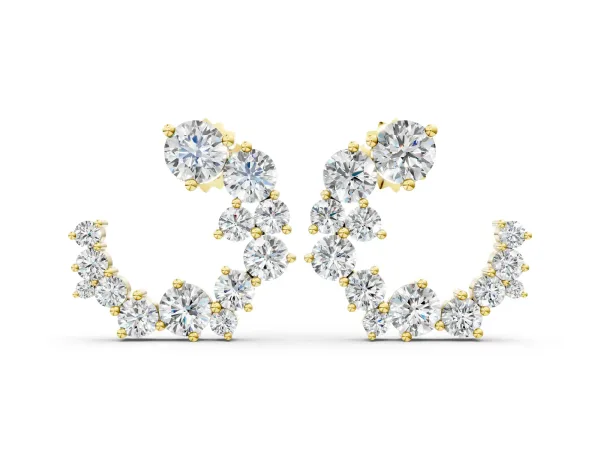 Round Diamond Hydrangea Bouquet Open Hoop Earrings Yellow gold
